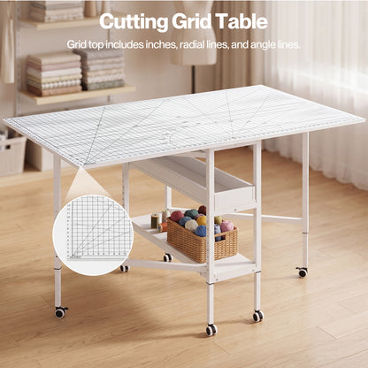 Levede Sewing Table Foldable Craft With Grid Adjustable Height Storage Black