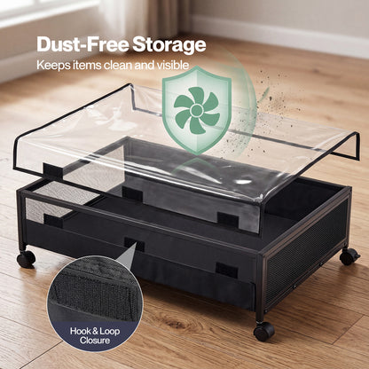 Levede Under Bed Storage Box with Lid Wheels 48L  Metal Frame Black