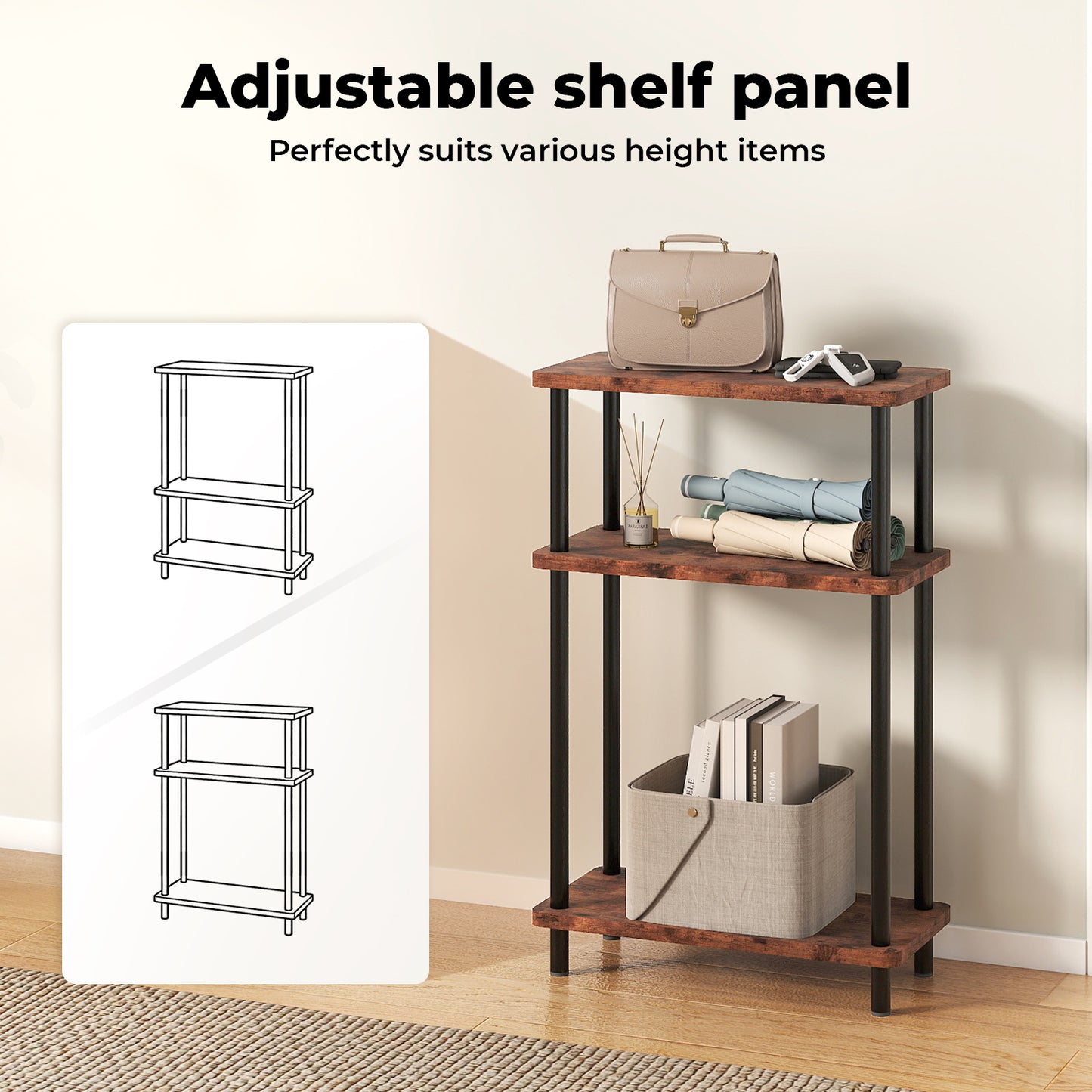 Levede Slim Side Table 3 Tier Narrow Sofa End Table Bedside Storage Stand