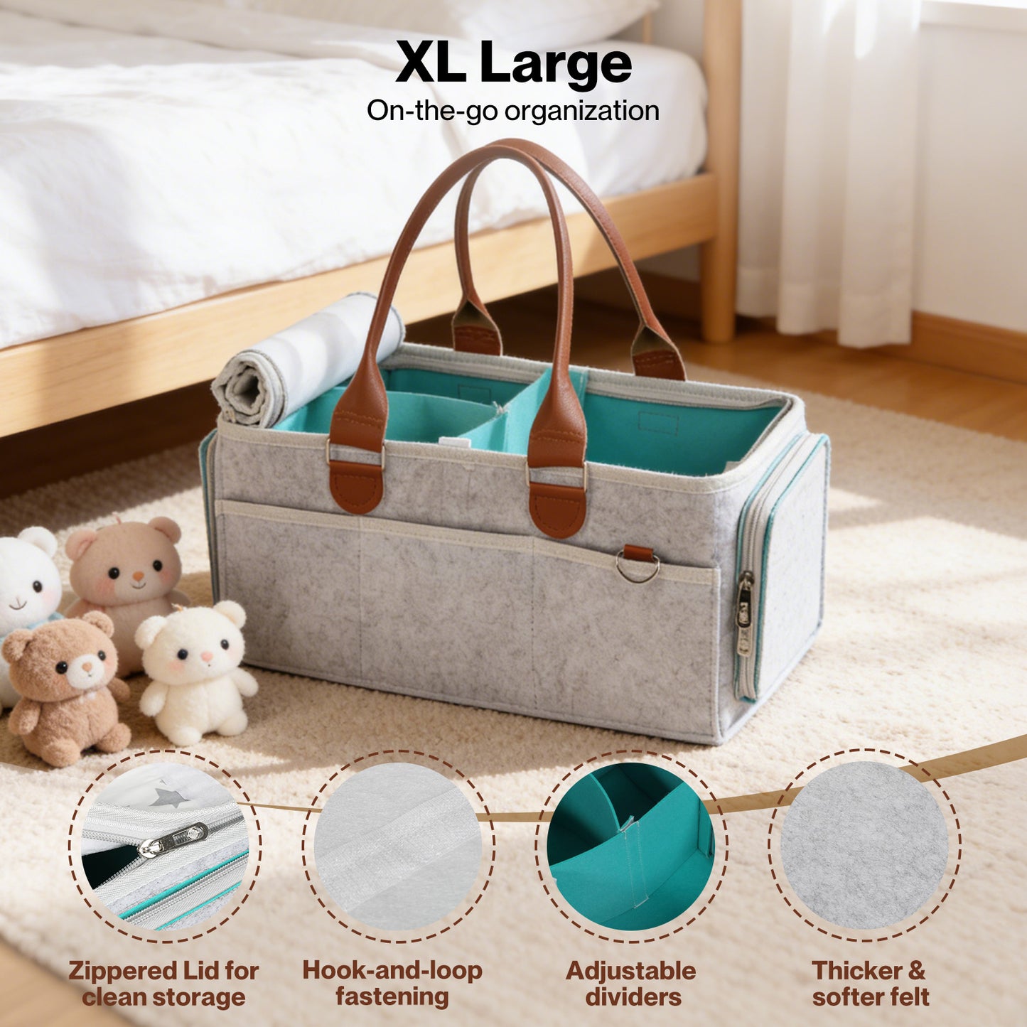 Dekko Nappy Caddy Organiser Baby Diaper Storage Bag With Shoulder Strap Portable