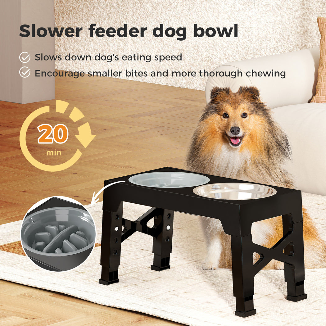 Skylos Dog Raised Elevated Pet Feeding Bowls Stainless Steel Adjustable Stand