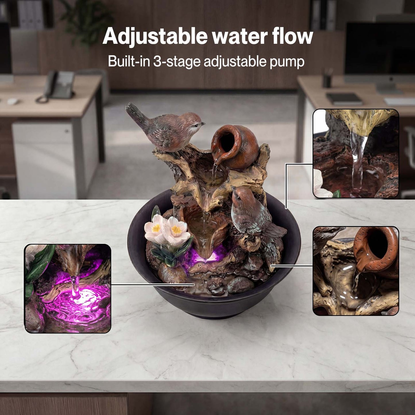 Spector Water Feature Indoor Fountain with LED Light Resin Black