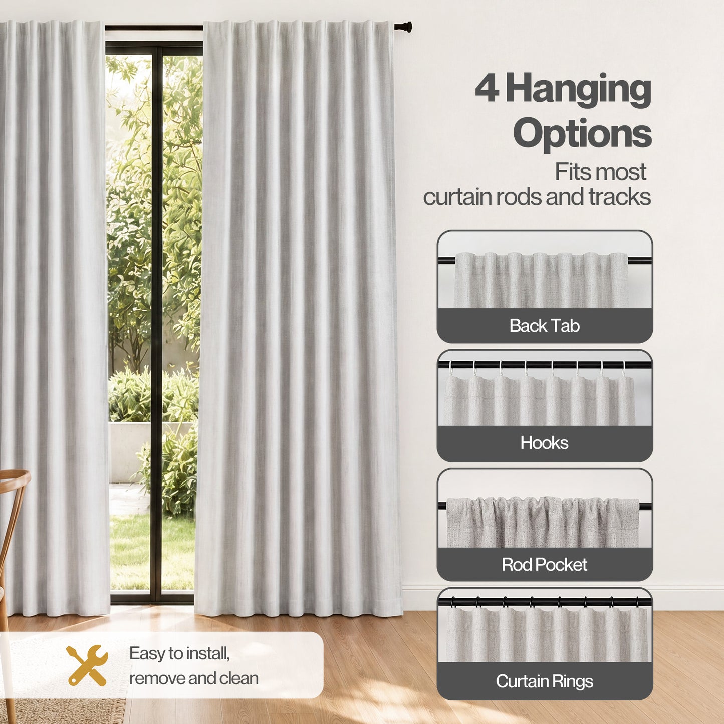Marlow 100% Blackout Curtains Thermal Linen Look Ready Made 52x84 in Off-White