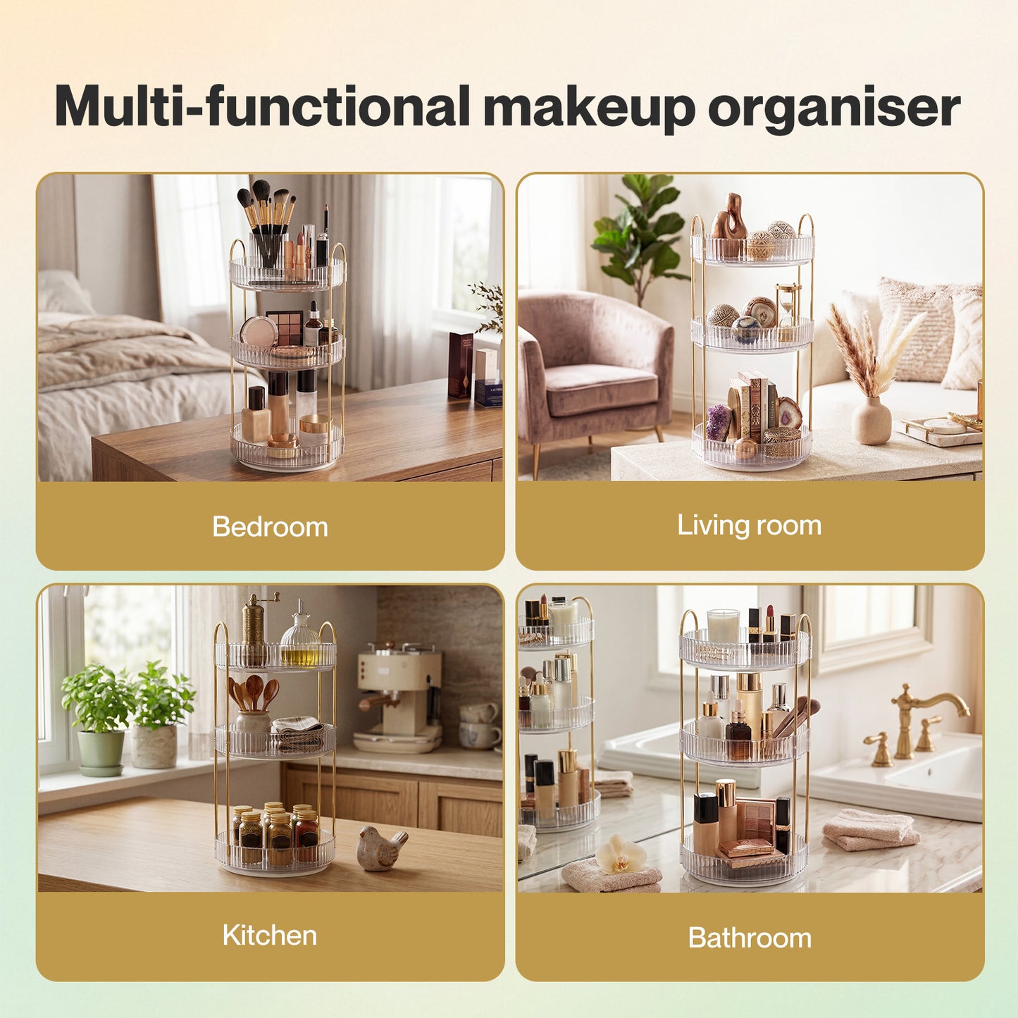 ilus Makeup Organiser 360 Rotating Spinning 3 Tiers Cosmetic Organizer White