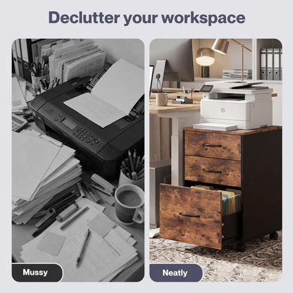 Levede File Cabinet Mobile Filing Cabinet Office with Wheels 3 Drawers Walnut