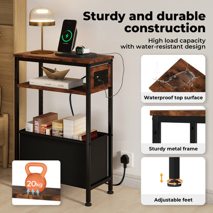 Slim Side Table with Charging Station Storage Narrow End Table Sofa Living Room