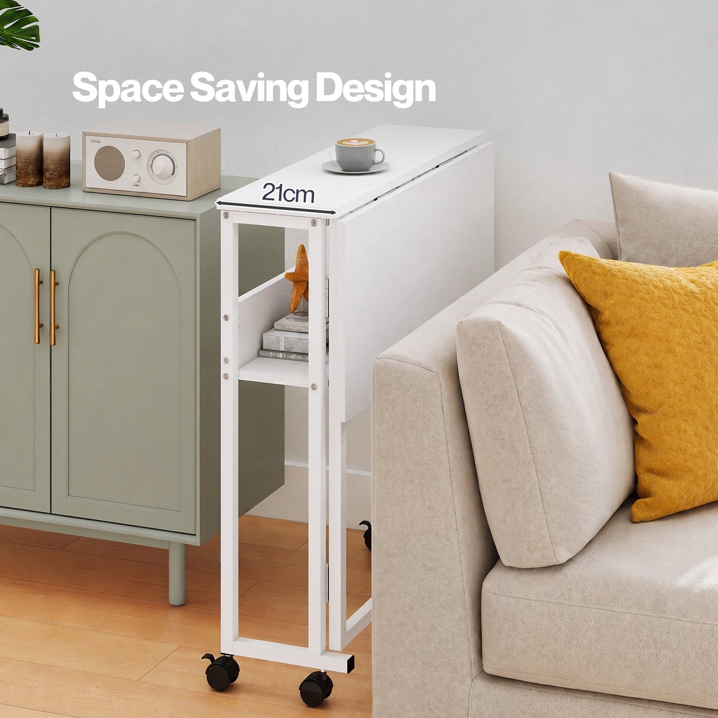 Levede Folding Computer Desk Extandable Table with Storage Shelf Wheeled Compact