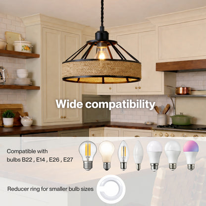 Emitto Modern Ceiling Pendant Light Shade Industrial Hemp Rope Lamp Shade 25cm