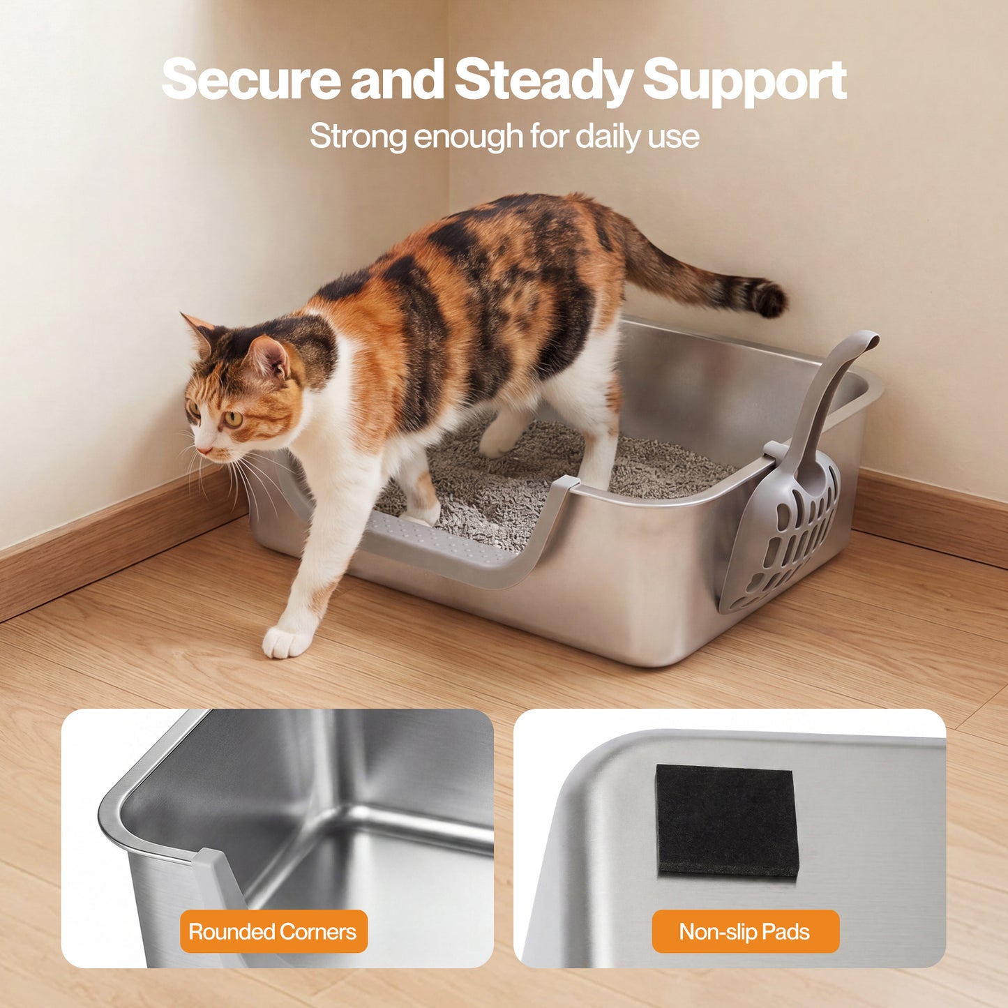Skylos Cat Litter Tray Stainless Steel 7.5cm Low Entry High Sides 201 Steel