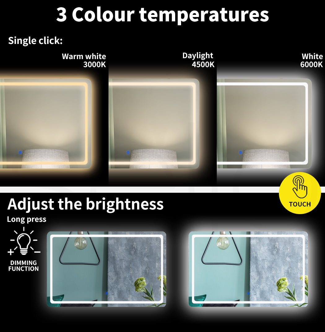 Emitto LED Wall Mirror Anti-fog Bathroom Mirrors Makeup Light 100x70cm