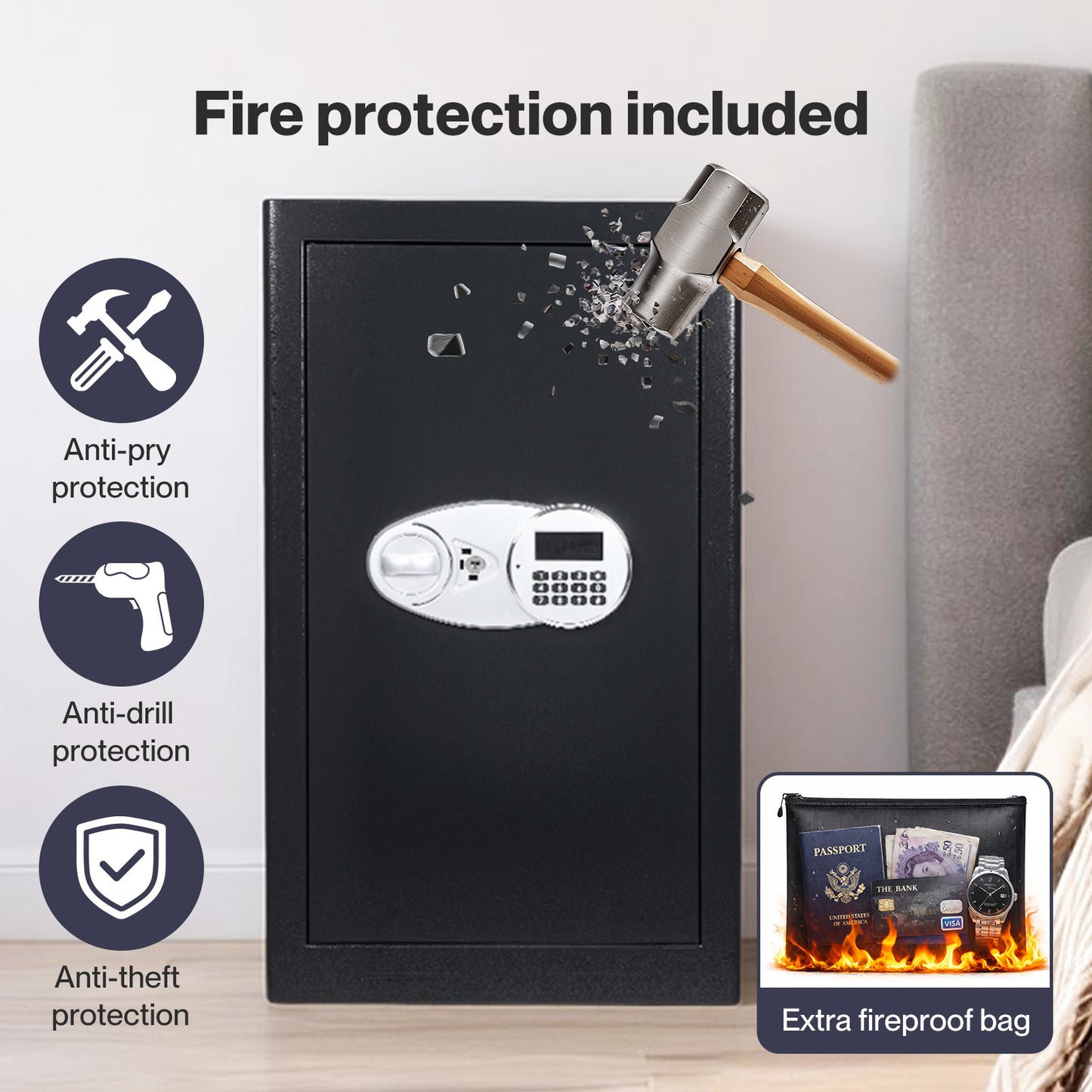 Levede Digital Safe Box Large Fireproof with Key Password Home Office  Security