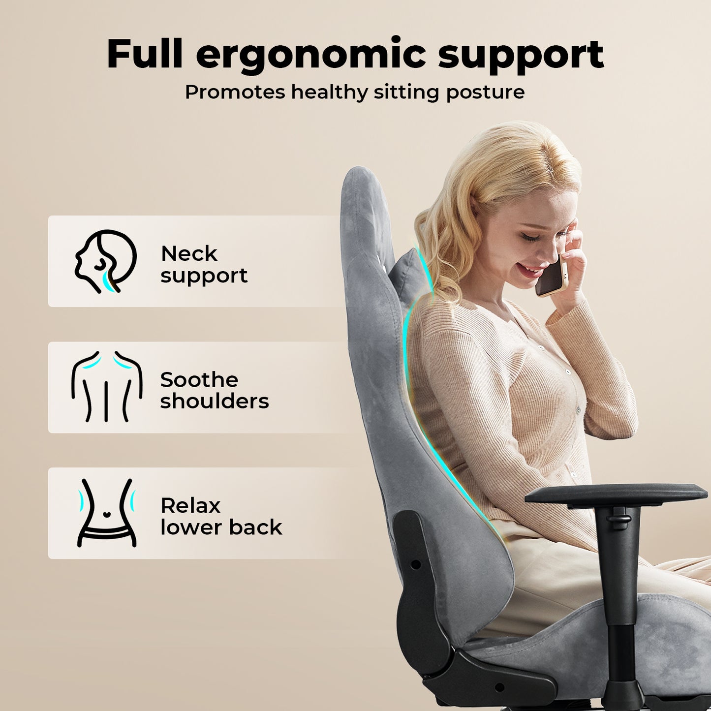 Levede Office Desk Chair Gaming Recliner Adjustable Height with Footrest Grey