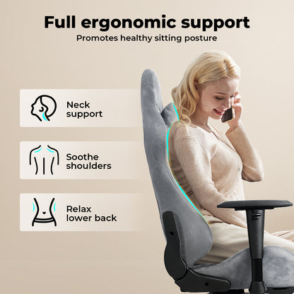 Levede Office Desk Chair Gaming Recliner Adjustable Height with Footrest Grey