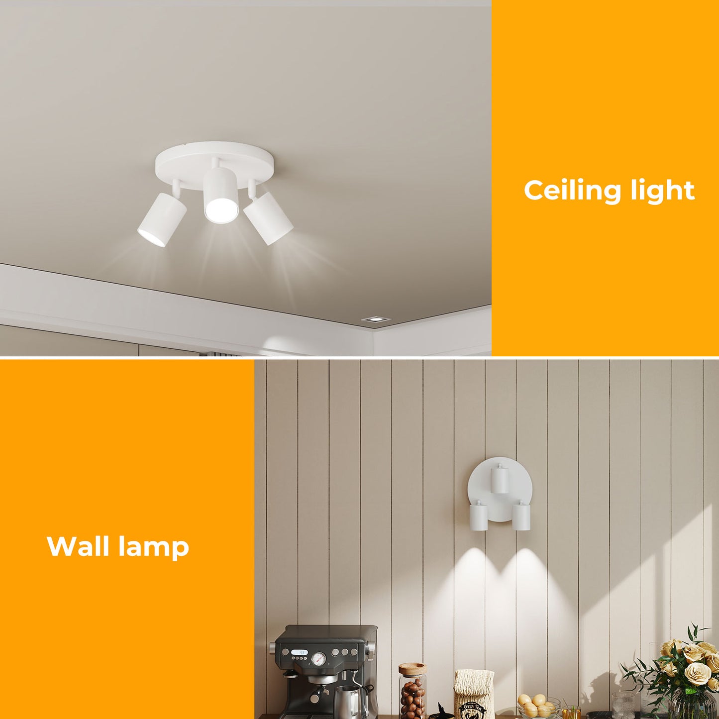 EMITTO 3-Way Spotlight Ceiling Light Adjustable GU10 Modern White Round Base