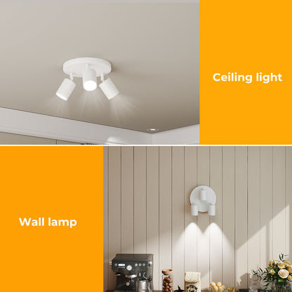 EMITTO 3-Way Spotlight Ceiling Light Adjustable GU10 Modern White Round Base