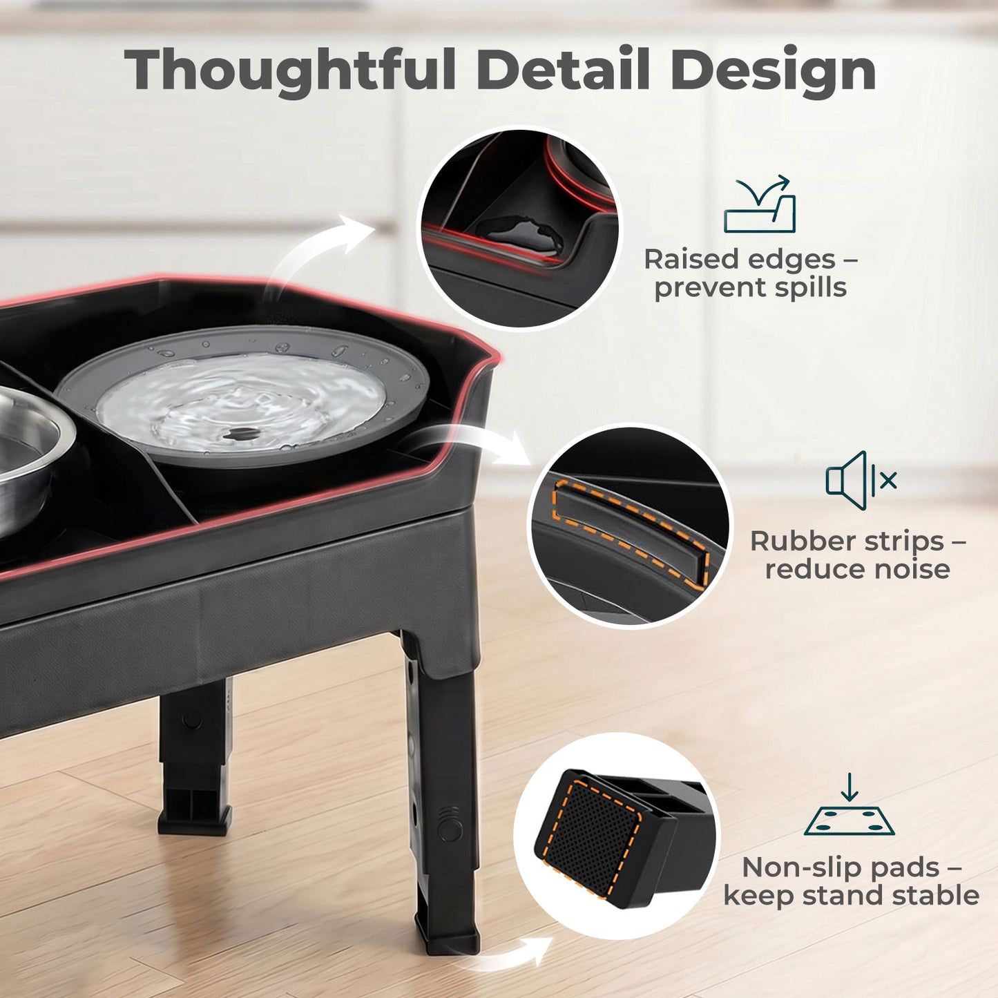 Skylos Raised Dog Bowl 4-Height Adjustable Feeding Station Full Set 1600ml Black