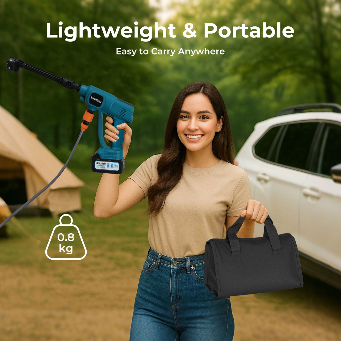 Traderight Cordless Portable Pressure Washer 50Bar 230L/H Spray Gun Car Cleaner