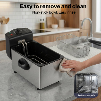 Spector Deep Fat Fryer 3L Chip Pan Basket Stainless Steel Adjustable Temp 2000W