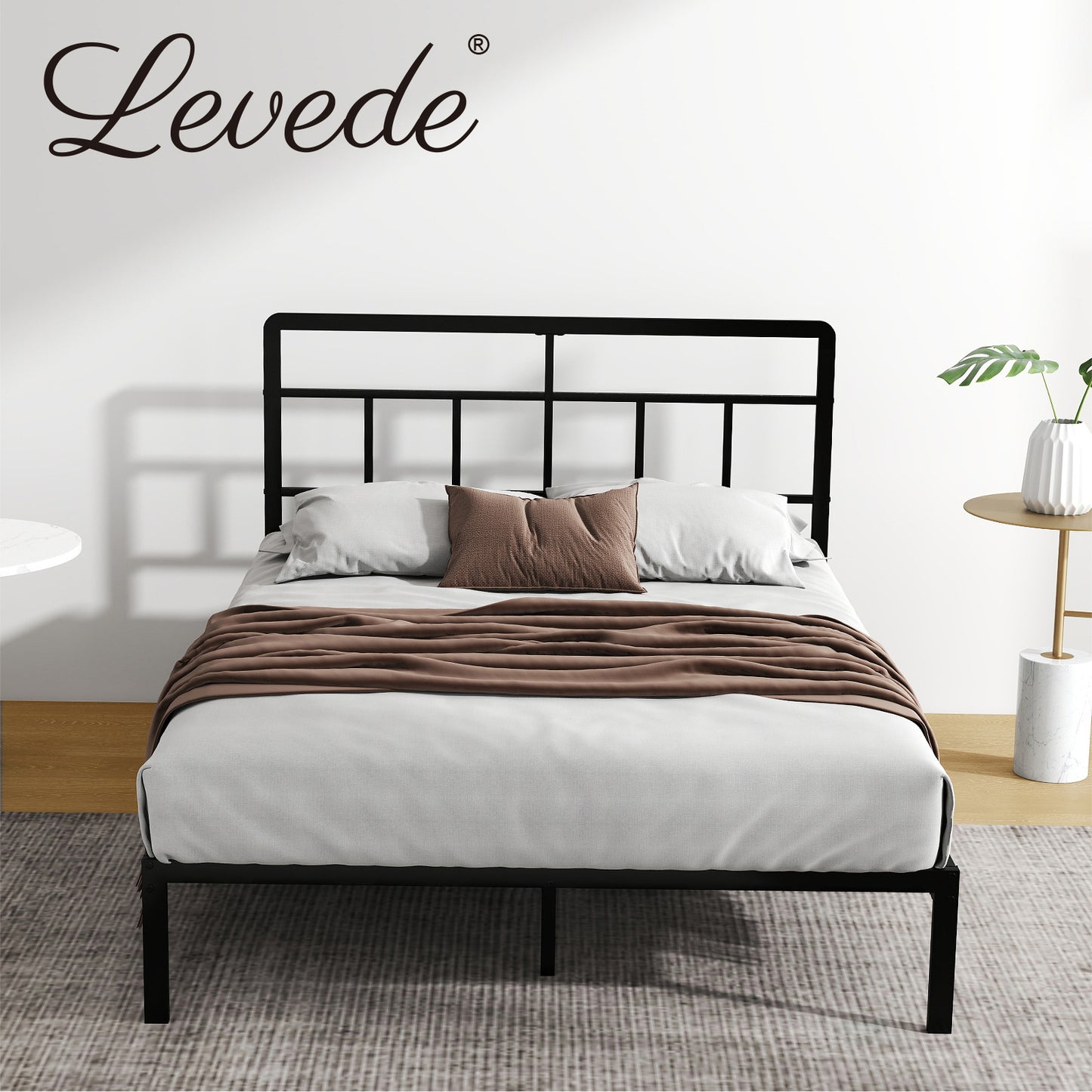 Levede Double Small Double Bed Frame Metal Platform with Headboard Heavy Duty