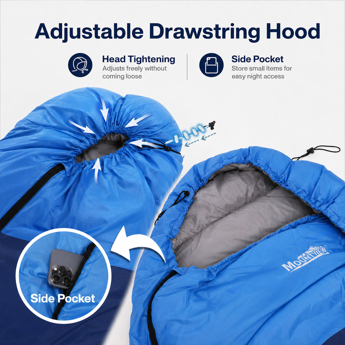 Mountview Sleeping Bag Extra Wide 230x100cm 3 Season Waterproof Hiking Blue