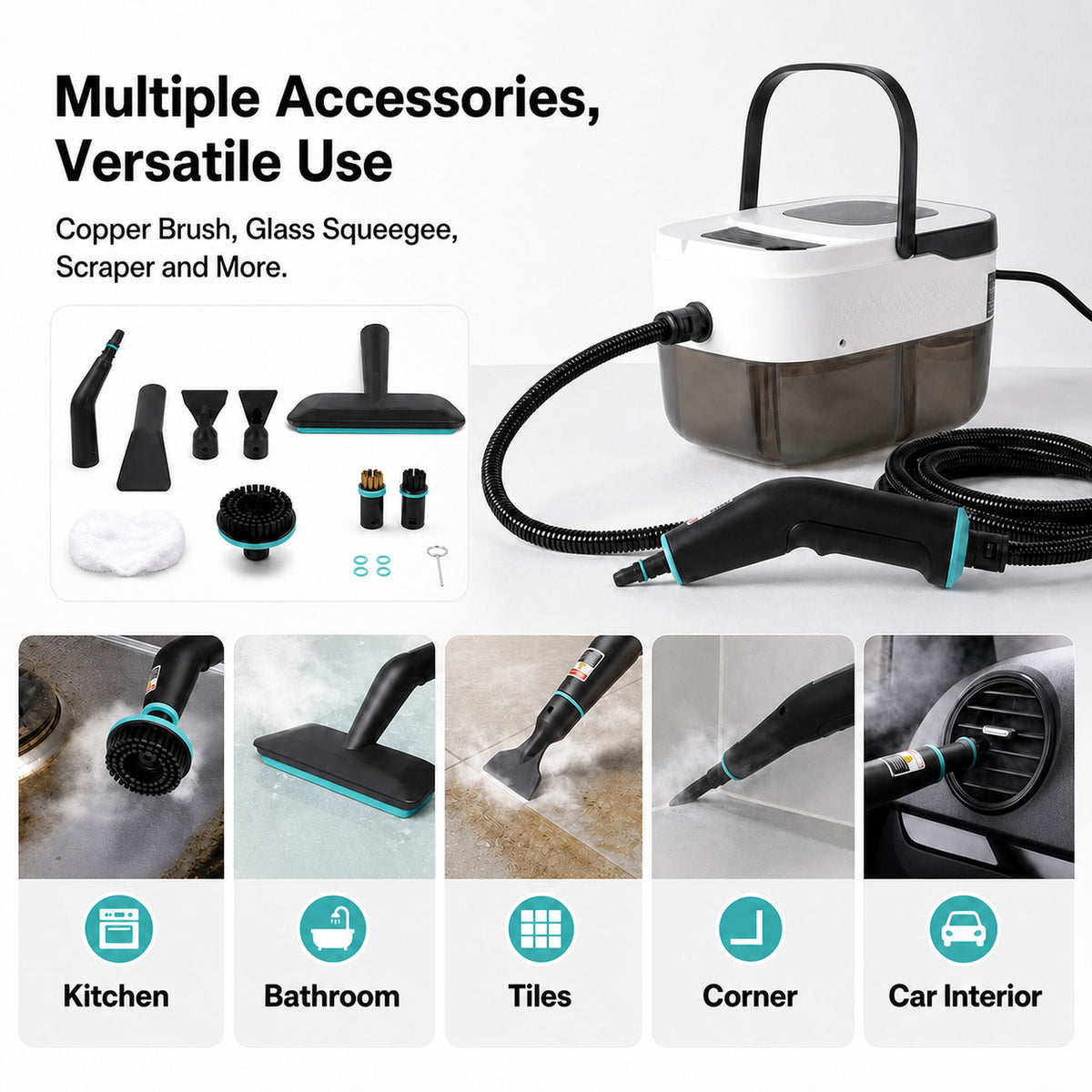 Spector Steam Cleaner Handheld 6 Settings with Tank 105°C Heat For Kitchen White