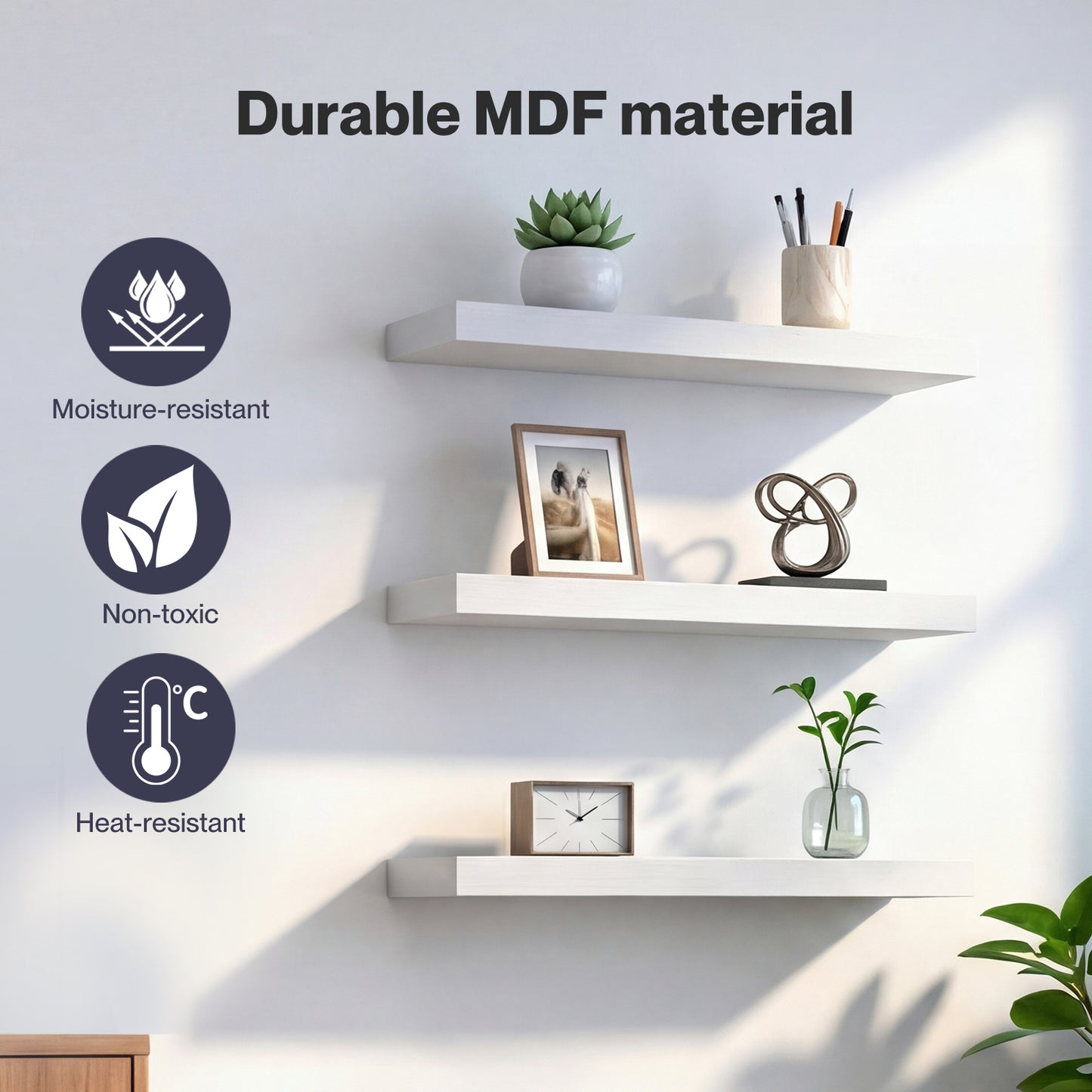 Levede Floating Shelf Wall Storage Screw Mounted Rustic Home Decor 3 PCS White