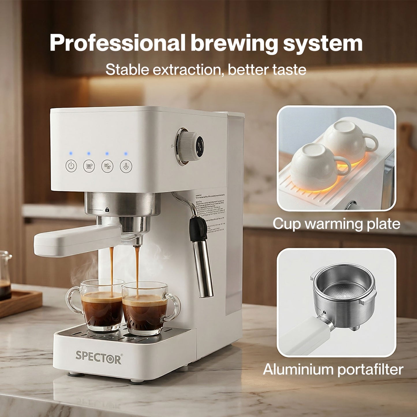 Spector Coffee Machine Maker 20 Bar Milk Frother Stable Espresso Extraction