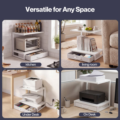 Levede Printer Stand With Drawer 2 Tier Desktop Storage Shelf Office Table Steel