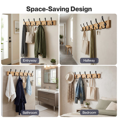 Levede Coat Rack Wall Mounted 6 Triple Hooks Holds Coats & Bags  Hallway Bamboo