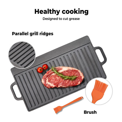 Toque Reversible Cast Iron Griddle Plate Non-Stick Grill Skillet Pan 49.5cm BBQ