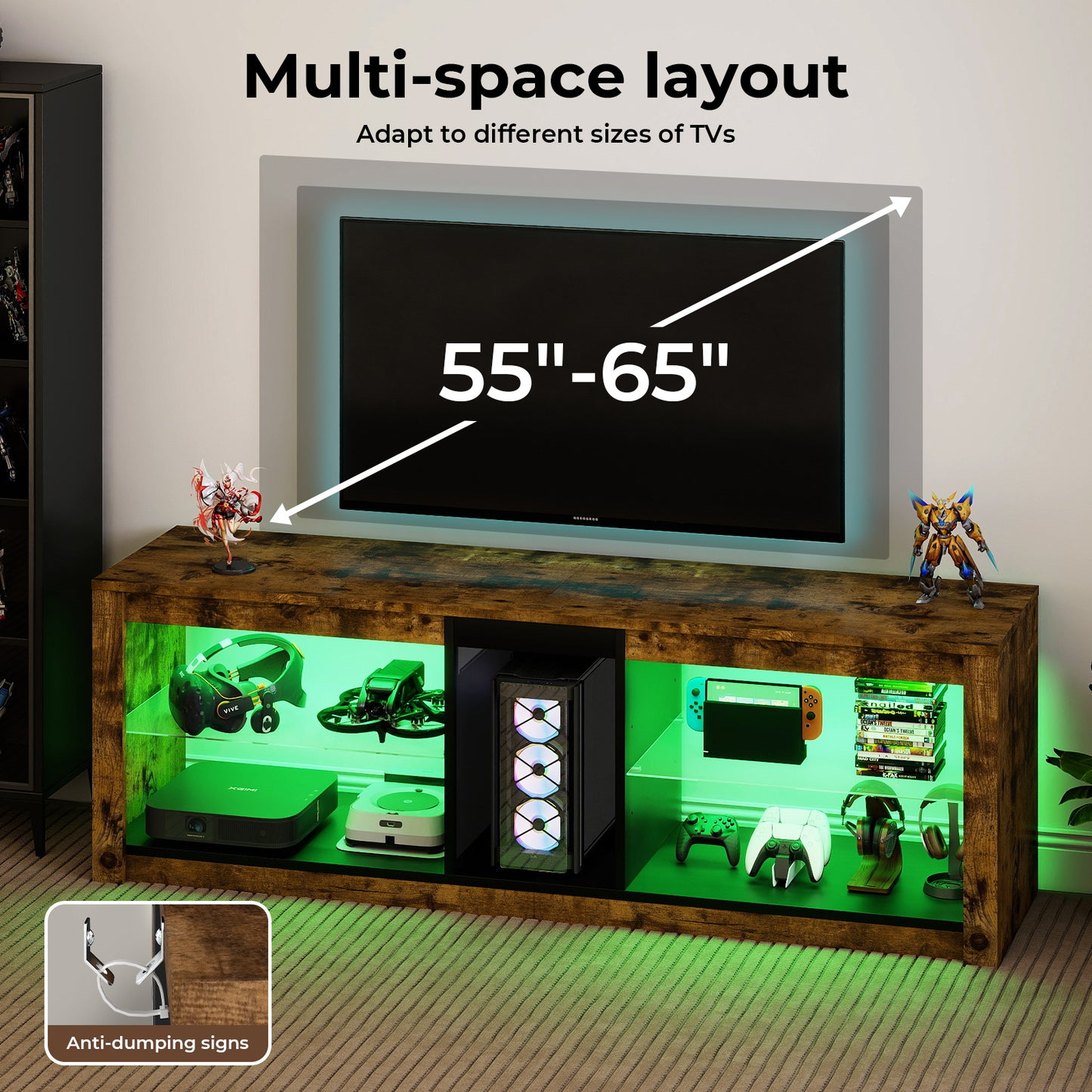 Levede TV Stand Cabinet Entertainment Unit with LED Lights Glass Display Shelves