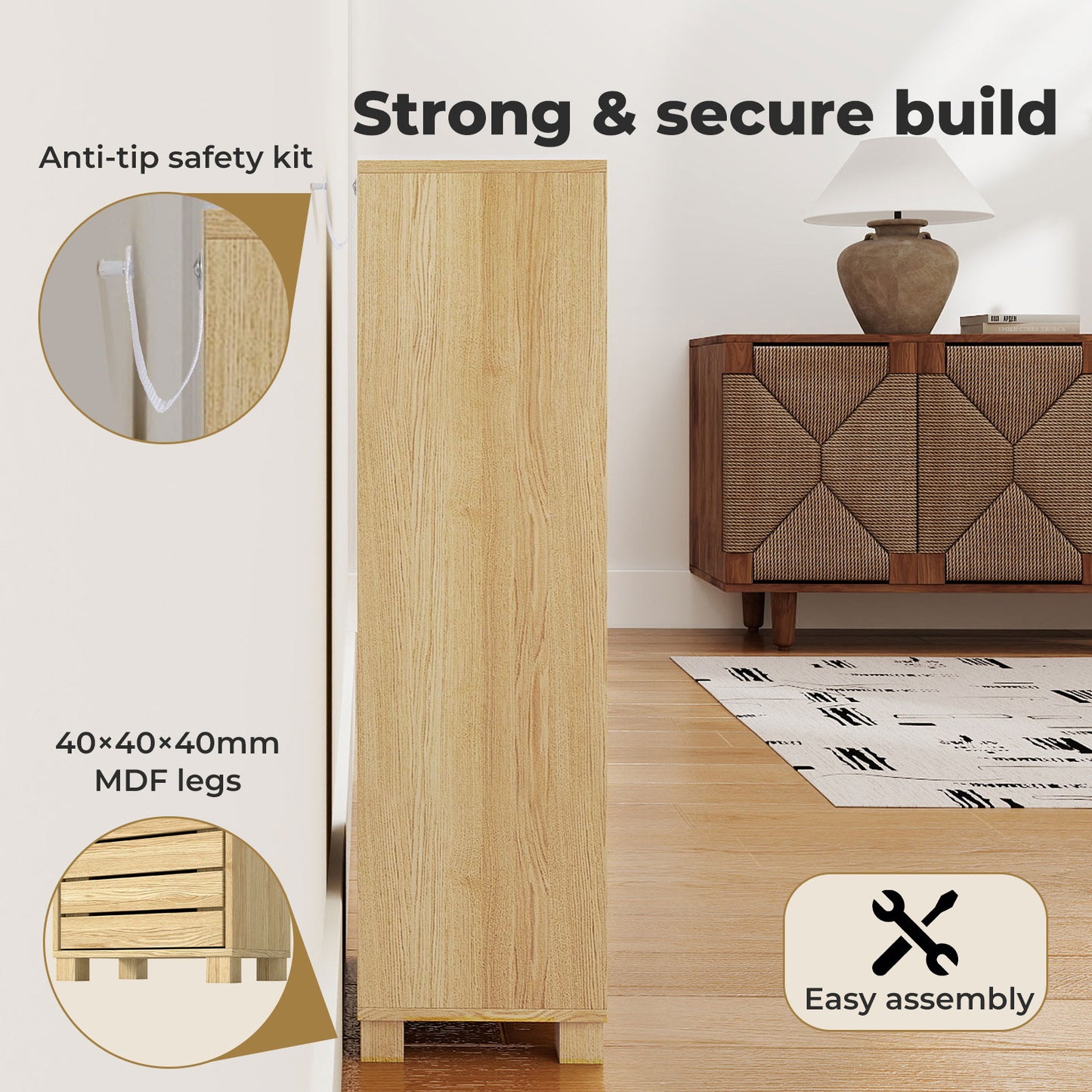 Levede Floor Bathroom Storage Cabinet Handleless Wood Floor Shelf Unit Cupboard