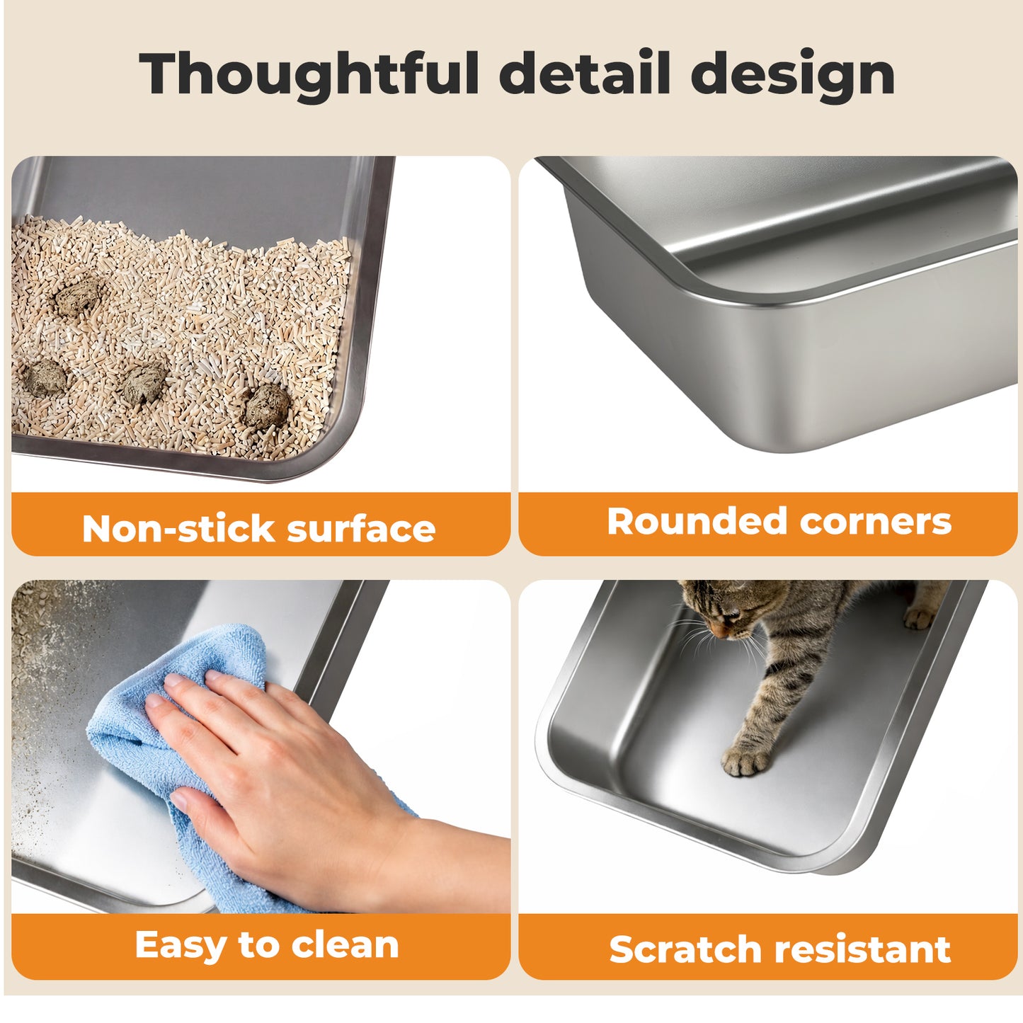 Skylos Cat Litter Box Stainless Steel Toilet Tray for Kittens Cats Large Open