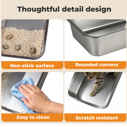 Skylos Cat Litter Box Stainless Steel Toilet Tray for Kittens Cats Large Open