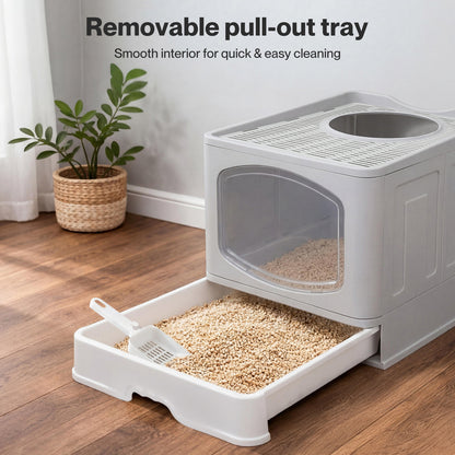 Skylos Cat Litter Box Foldable Entry Top Exit Anti Tracking Cat Litter Tray