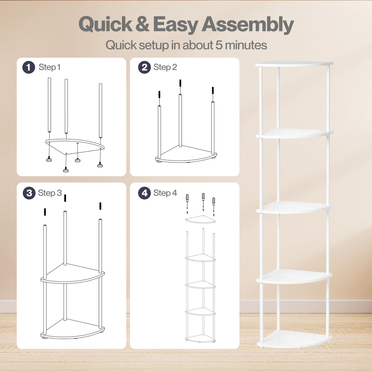 Levede Corner Bookcase Adjustable Corner Bookshelf Unit for Living Room White