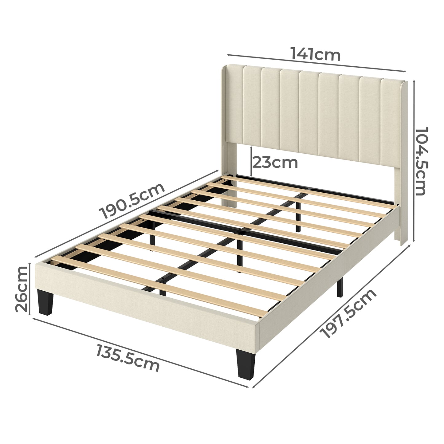 Levede Metal Wooden Bed Frame Double Panel Plush Upholstered Mattress Platform