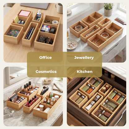 Toque 5 Pcs Bamboo Drawer Organizer Multi-Use Storage Box with Removable Divider