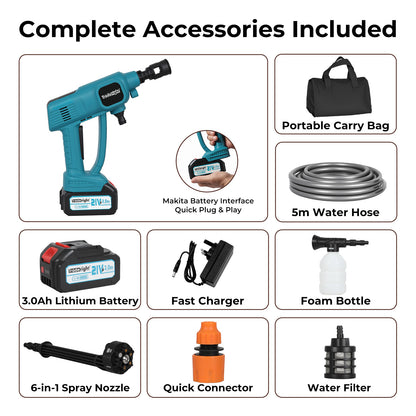 Traderight Cordless Portable Pressure Washer 50Bar 230L/H Spray Gun Car Cleaner