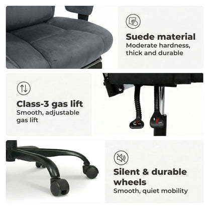 Executive Ergonomic Office Chair Suede Fabric Wide Seat 155° Recline Footrest