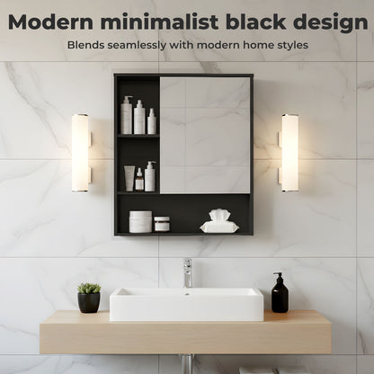 Levede Bathroom Mirror Cabinet Wall Mounted Storage Cupboard Black Open Shelf