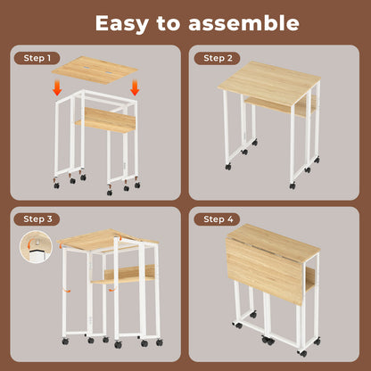 Levede Folding Computer Desk Extandable Table with Storage Shelf Wheeled Compact