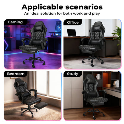 Levede Office Desk Chair PU Gaming Recliner Adjustable Height Swivel Black