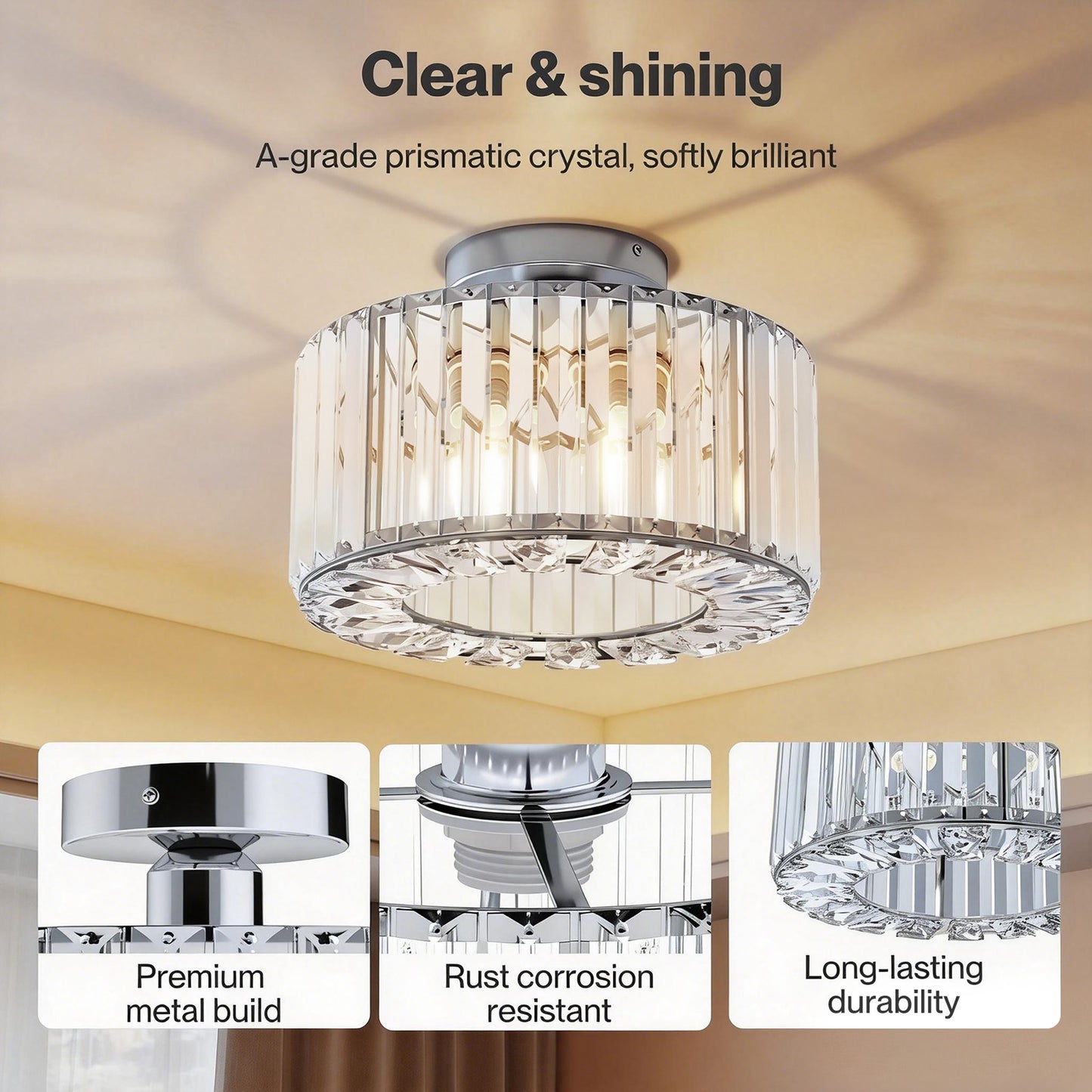 Emitto Crystal Ceiling Light Semi Flush Mount Chandelier Modern Hallway Lamp