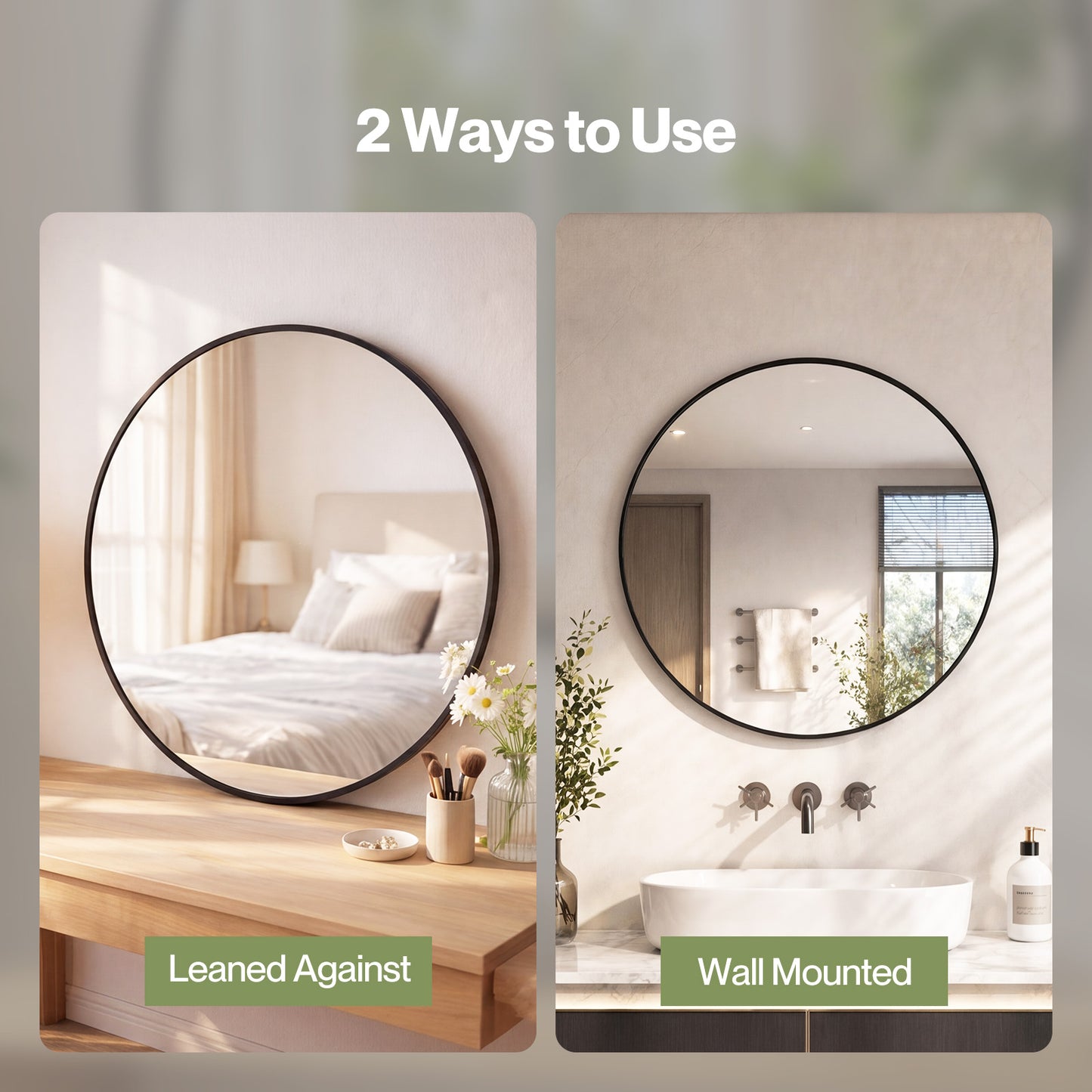 Yezi Wall Mirror Round Mirror Tempered Glass HD Make Up Mirror Bathroom 60cm