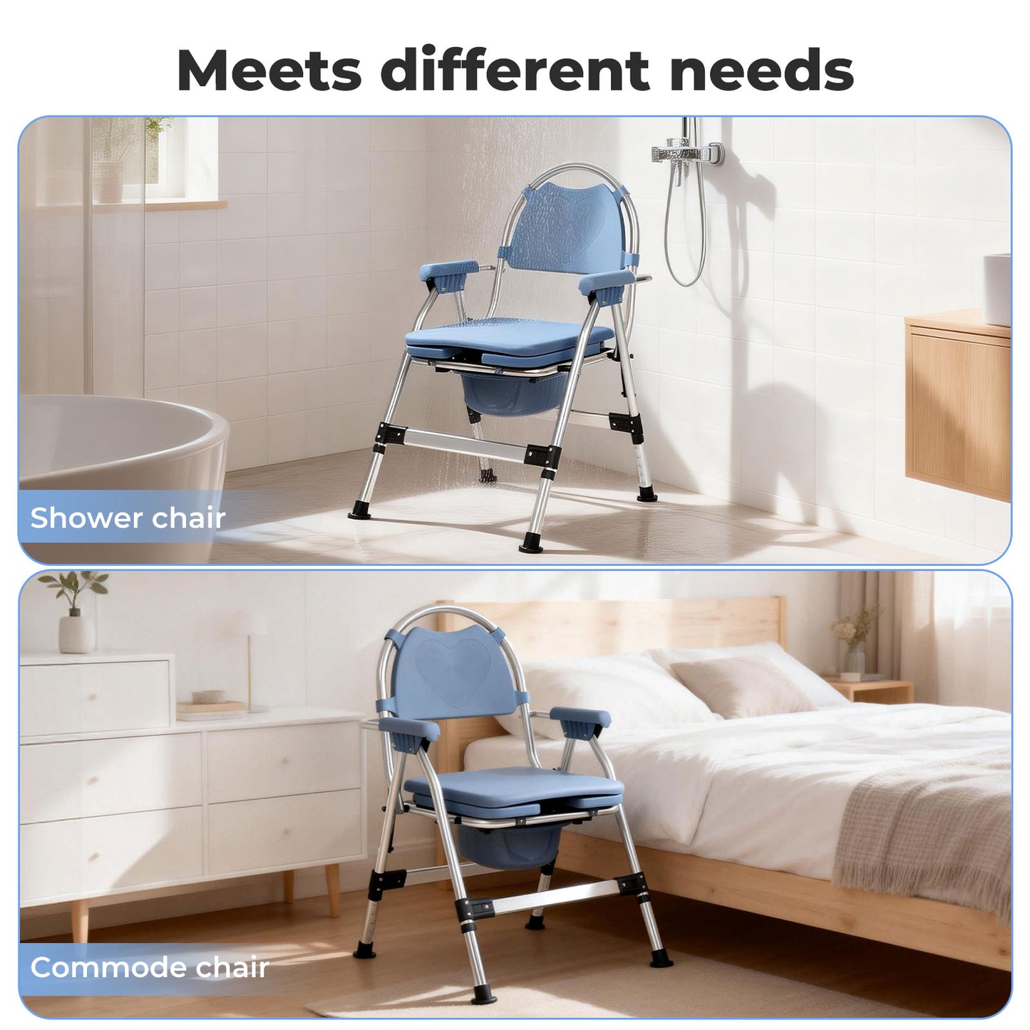 Levede Commode Chair for Bedroom Folding Adjustable Bedside Toilet Shower Chair