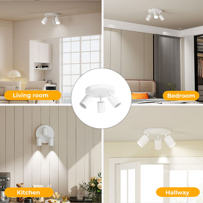 EMITTO 3-Way Spotlight Ceiling Light Adjustable GU10 Modern White Round Base