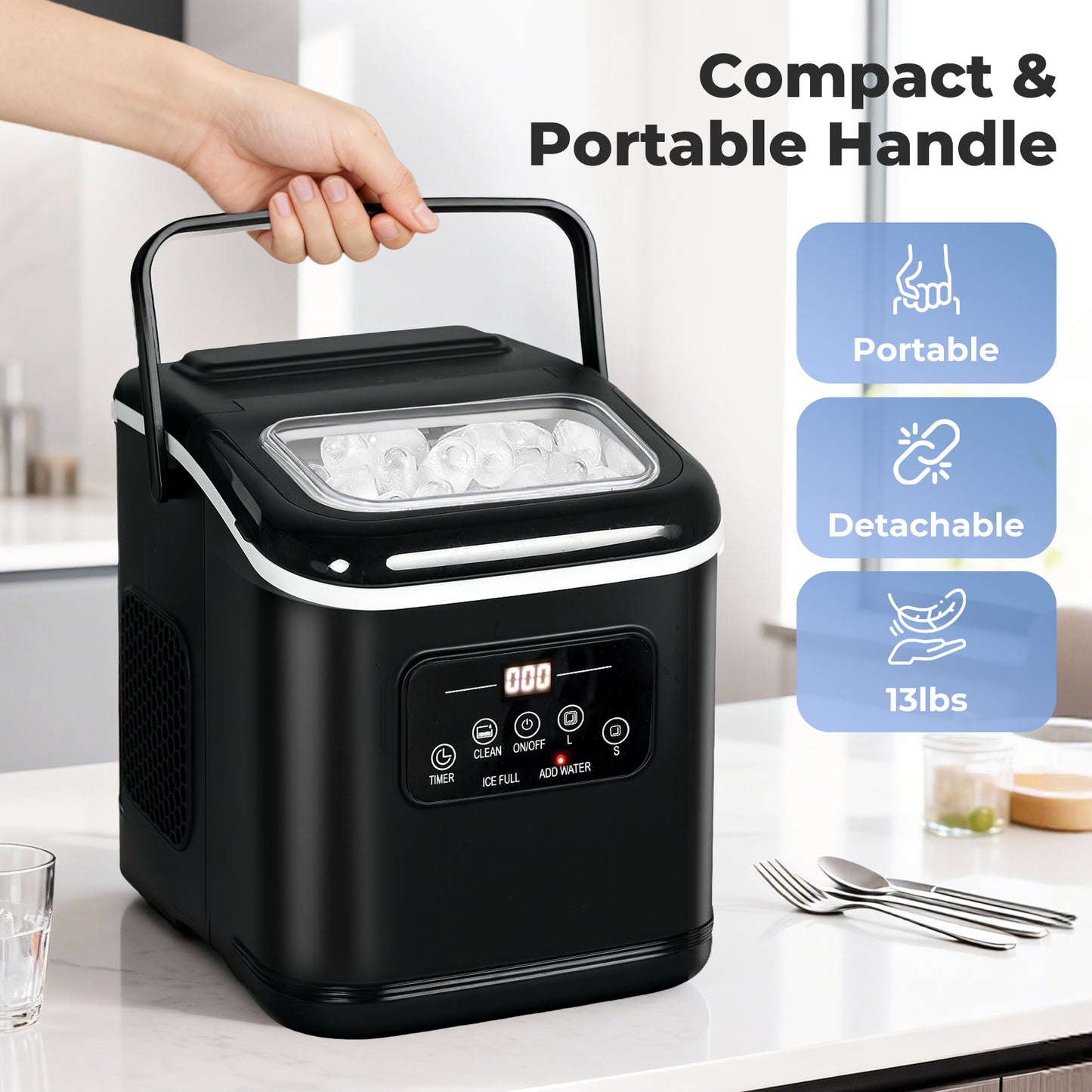 Spector Countertop Ice Cube Maker Machine 12Kg Automatic 2 Size Self Cleaning