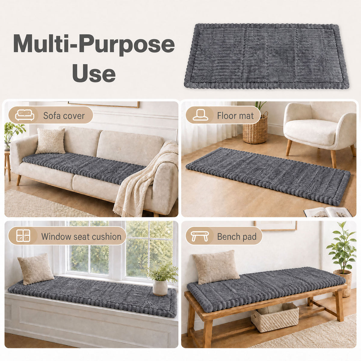 Marlow Corduroy Sofa Cover Pet Friendly Non Slip Washable 70 x 180cm Deep Grey