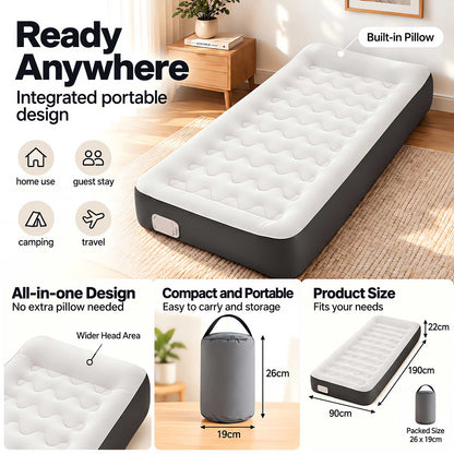 Lavio Inflatable Mattress TPU Airbed Rechargeable Pump Single Camp Bed Grey